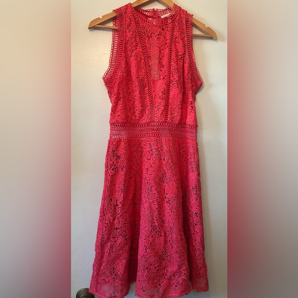 Rebecca Taylor Arella lace dress in "Ladybug" pink crochet lace sz 8